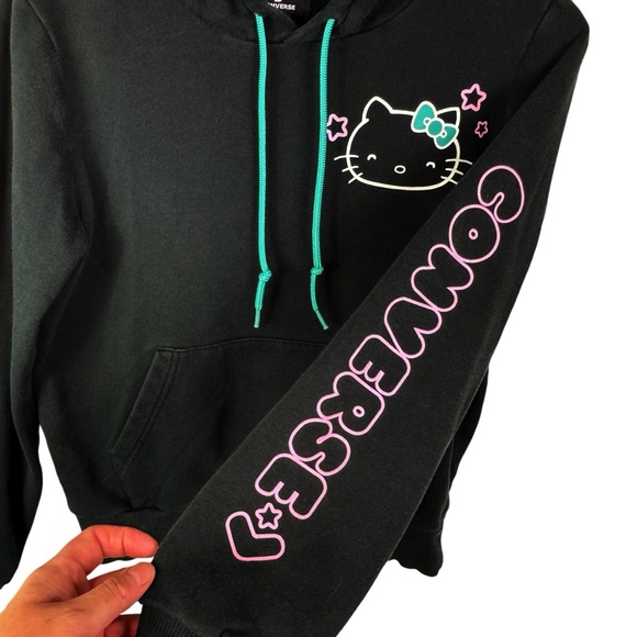Converse X Hello Kitty Sanrio Black Pullover Drawstring Hoodie Women's Small - Picture 7 of 13